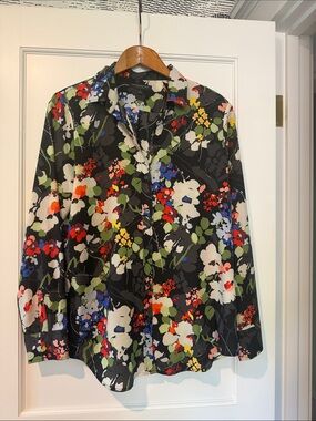 Banana Republic Black Floral Button-Front Shirt with Multicolor Blooms